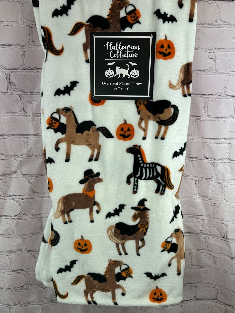 NWT Halloween Horse Fleece Throw whimsigoth equestrian bats pumpkin skeleton
